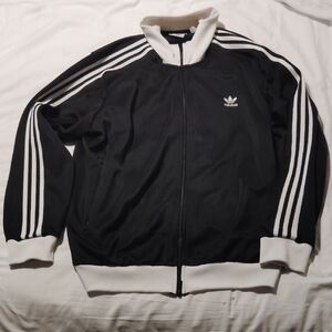 Adidas Black and White Bomber Jacket with Signature Stripes